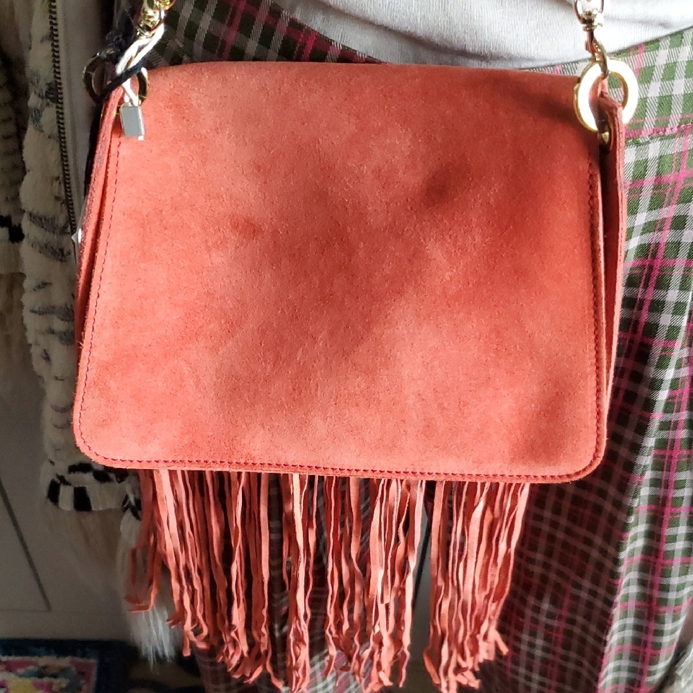 NWT J.W. Anderson Orange Suede Pierce Bag w/Fringe - Picture 13 of 15